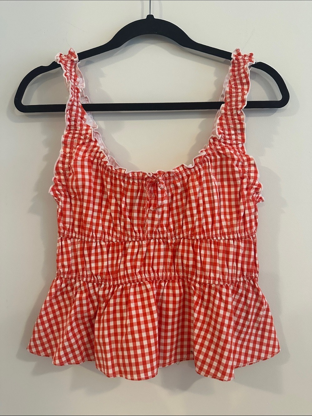 Sunday Best Aritzia Helena Poplin Cotton Red Gingham Ruffle Peplum Tank Top - Picture 5 of 12